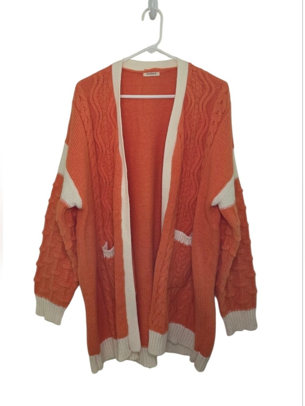 Women's Sunday Up Orange Varsity Style Cardigan Sweater Sz Large